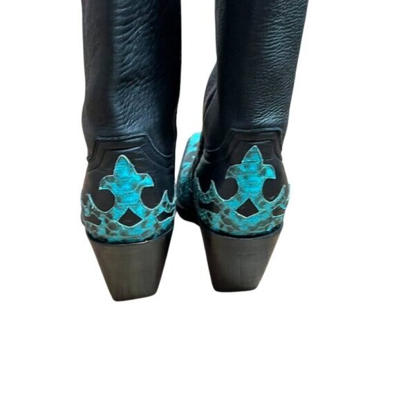 Old Gringo Black Leather Snip Toe Snake Skin Outlay Cowboy Boot Women Size  7B - Picture 6 of 12